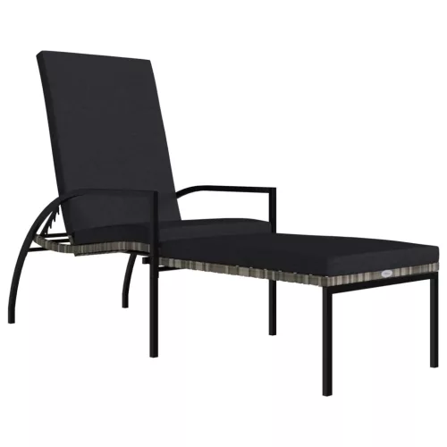  szürke polyrattan napozóágy lábtartóval