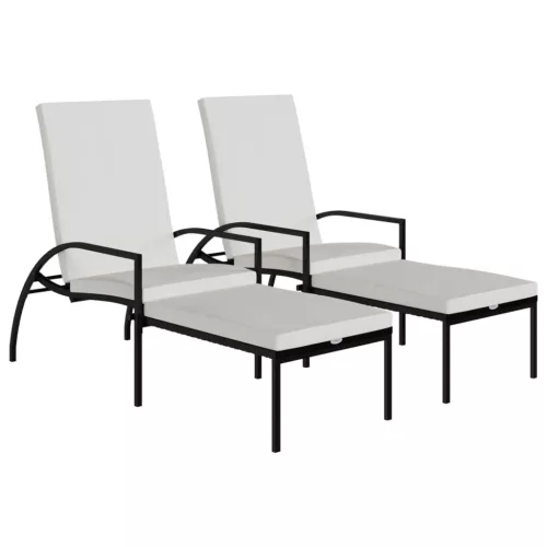  2 db fekete polyrattan napozóágy lábtartóval