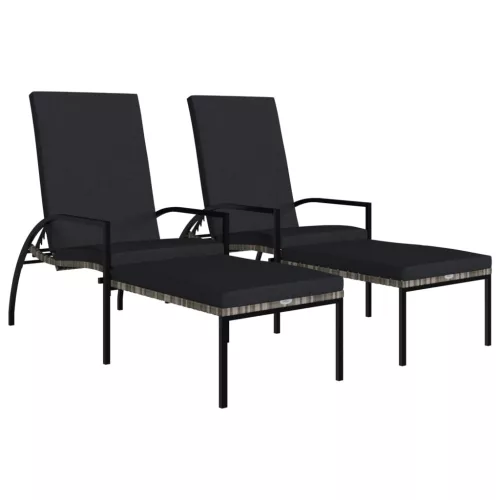  2 db szürke polyrattan napozóágy lábtartóval