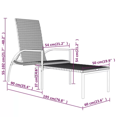  2 db szürke polyrattan napozóágy lábtartóval