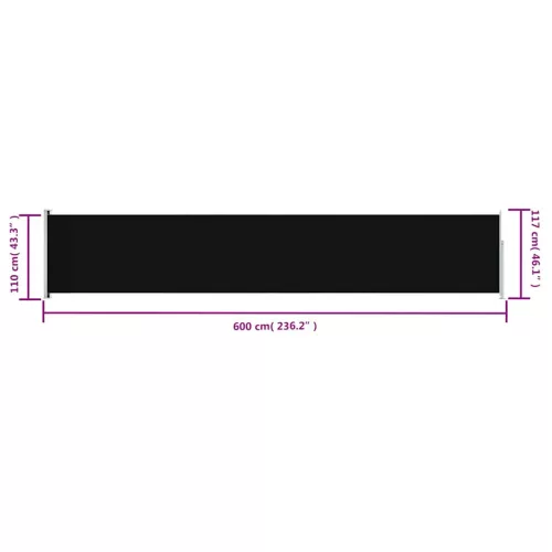  fekete behúzható oldalsó terasznapellenző 117 x 600 cm