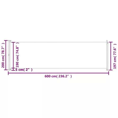  krémszínű behúzható oldalsó terasznapellenző 200 x 600 cm