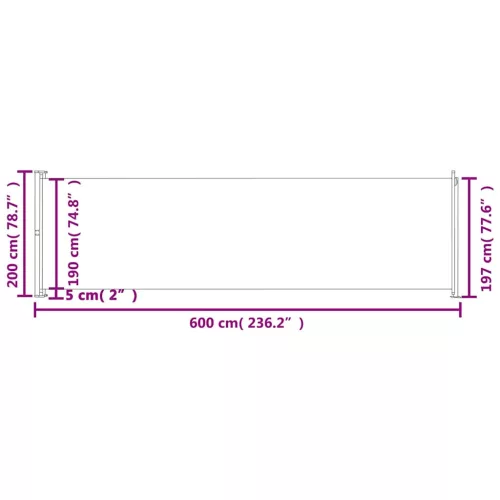  barna behúzható oldalsó terasznapellenző 200 x 600 cm