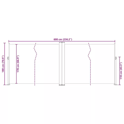  fekete behúzható oldalsó napellenző 180 x 600 cm