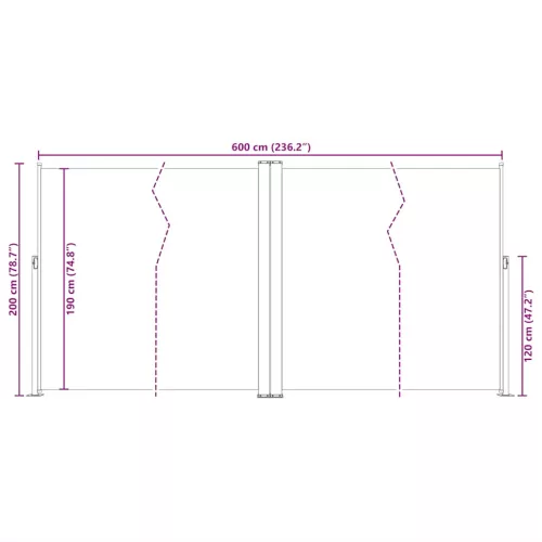  fekete behúzható oldalsó napellenző 200 x 600 cm