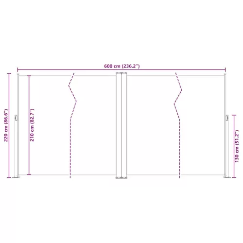  piros behúzható oldalsó napellenző 200 x 600 cm