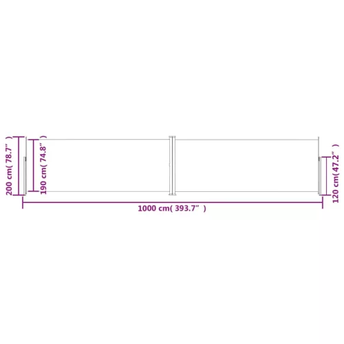  fekete behúzható oldalsó napellenző 200 x 1000 cm