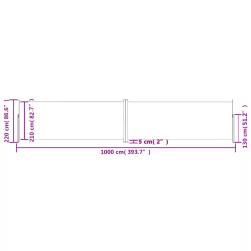  antracitszürke behúzható oldalsó napellenző 220 x 1000 cm