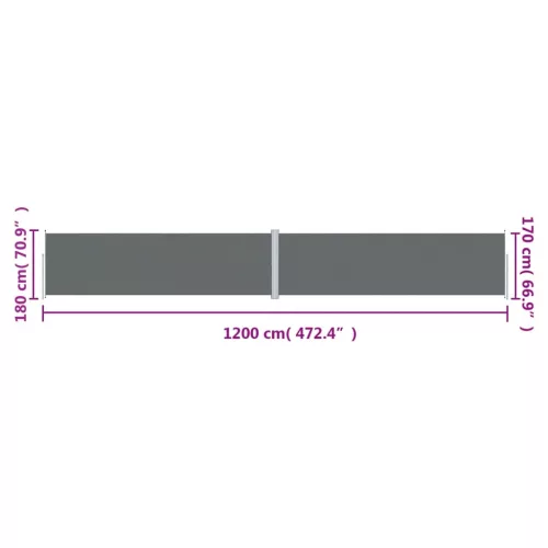  antracitszürke behúzható oldalsó napellenző 180 x 1200 cm