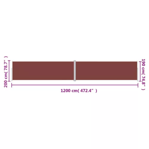  barna behúzható oldalsó napellenző 200 x 1200 cm