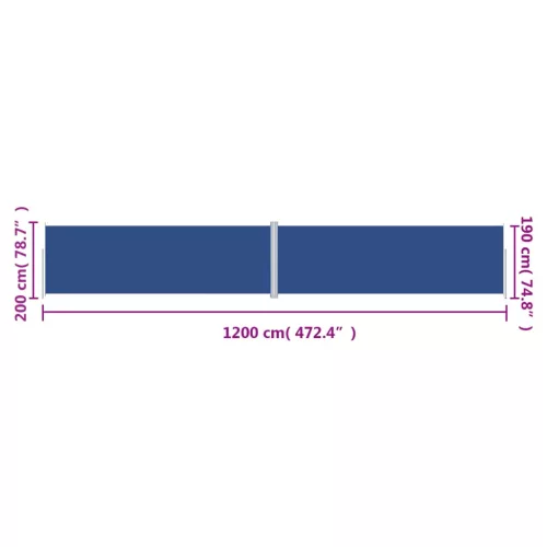  kék behúzható oldalsó napellenző 200 x 1200 cm