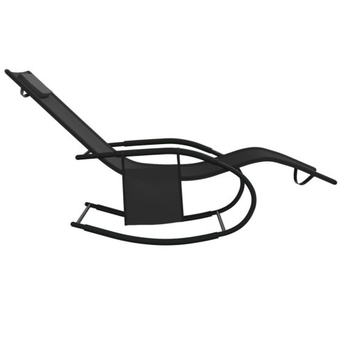  2 db fekete acél és textilén hintázó napozóágy