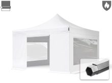   Professional összecsukható sátor PROFESSIONAL 620g/m2 tűzálló ponyvával, alumínium szerkezettel, 4 oldalfallal, panoráma ablakkal - 4x4m fehér