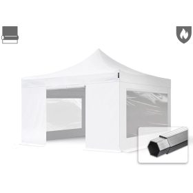   TP 4x4m összecsukható 850N alumínium pavilon, 4 db oldalfallal, tűzálló - fehér