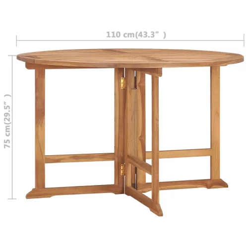  összecsukható tömör tíkfa kerti étkezőasztal Ø110 x 75 cm