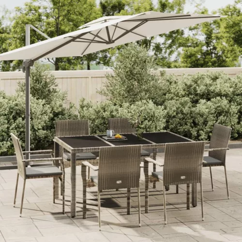  7 részes szürke polyrattan kerti étkezőgarnitúra párnával