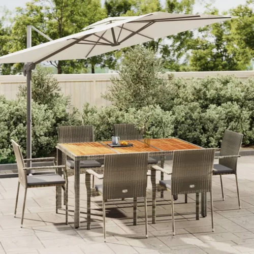  7 részes szürke polyrattan kerti étkezőgarnitúra párnával