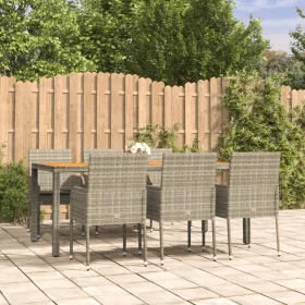    7 részes szürke polyrattan kerti étkezőgarnitúra párnával