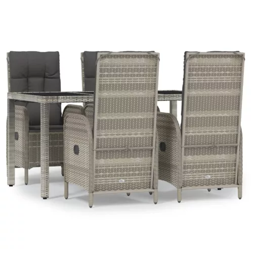  5 részes szürke polyrattan kerti étkezőgarnitúra párnával