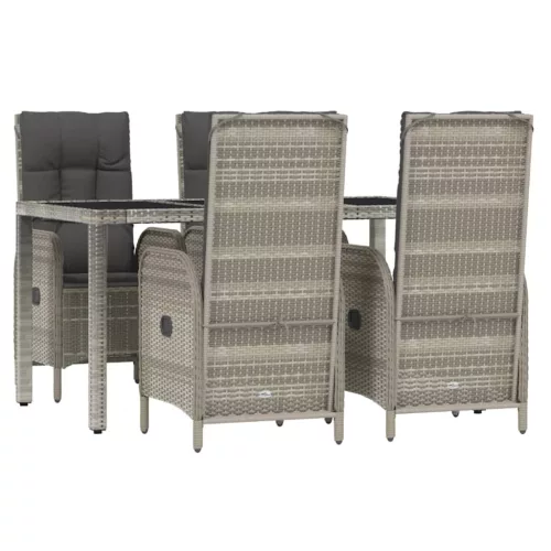  5 részes szürke polyrattan kerti étkezőgarnitúra párnával