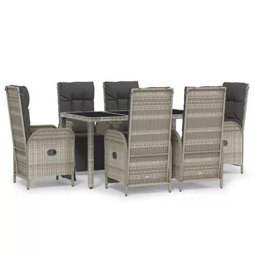  7 részes szürke polyrattan kerti étkezőgarnitúra párnával