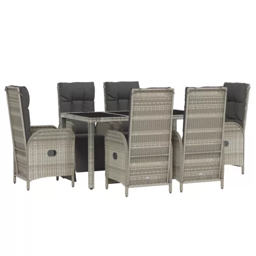  7 részes szürke polyrattan kerti étkezőgarnitúra párnával