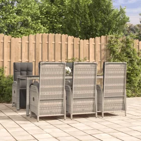    7 részes szürke polyrattan kerti étkezőgarnitúra párnával