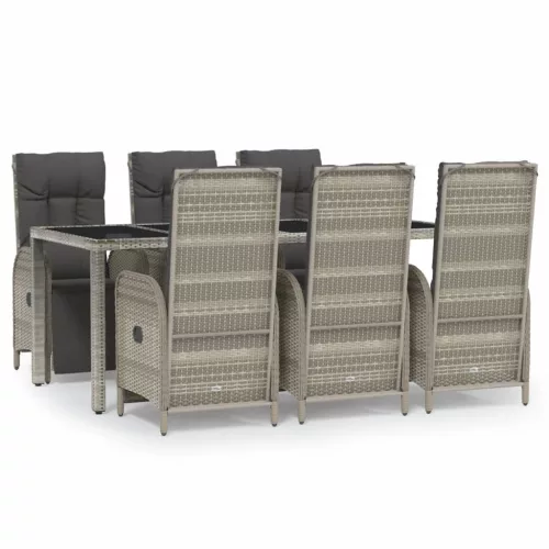  7 részes szürke polyrattan kerti étkezőgarnitúra párnával