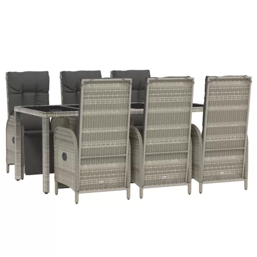  7 részes szürke polyrattan kerti étkezőgarnitúra párnával