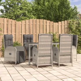    7 részes szürke polyrattan kerti étkezőgarnitúra párnával