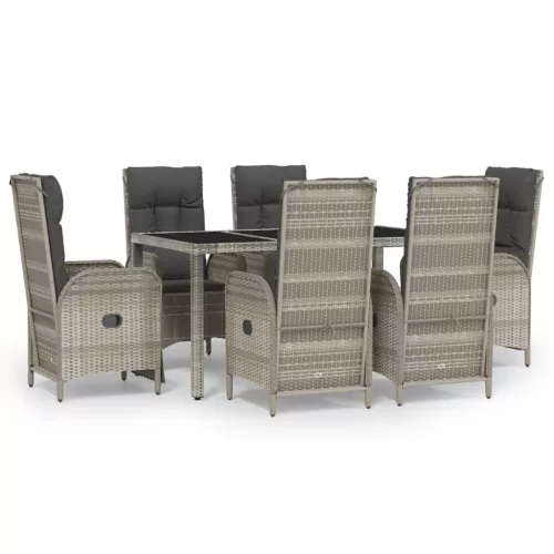  7 részes szürke polyrattan kerti étkezőgarnitúra párnával