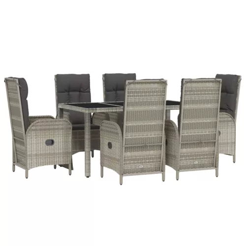  7 részes szürke polyrattan kerti étkezőgarnitúra párnával