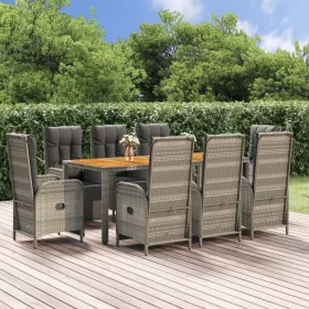    9 részes szürke polyrattan kerti étkezőgarnitúra párnával