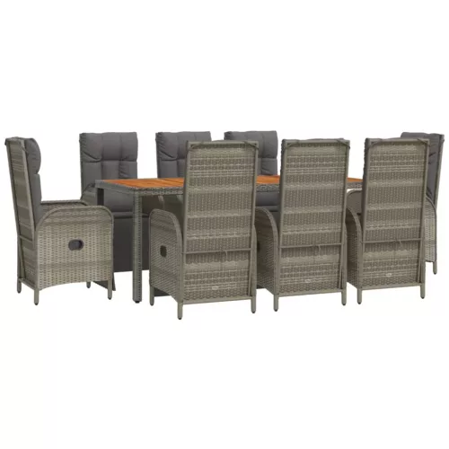  9 részes szürke polyrattan kerti étkezőgarnitúra párnával