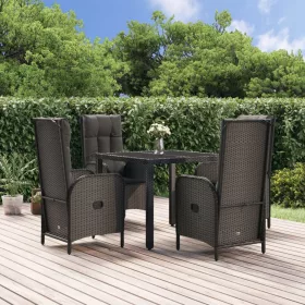    5 részes fekete polyrattan kerti étkezőgarnitúra párnákkal
