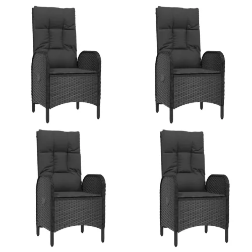  5 részes fekete polyrattan kerti étkezőgarnitúra párnákkal