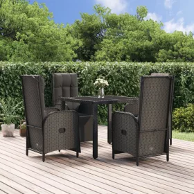    5 részes fekete polyrattan kerti étkezőgarnitúra párnákkal