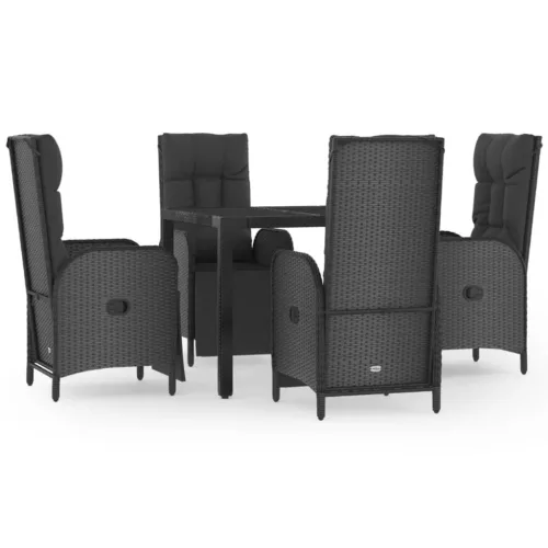  5 részes fekete polyrattan kerti étkezőgarnitúra párnákkal