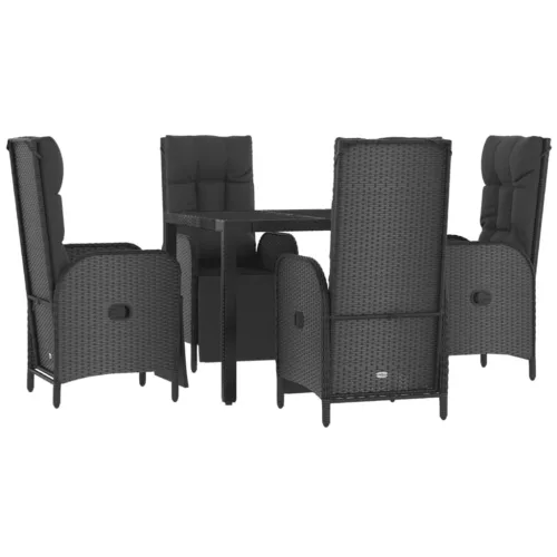  5 részes fekete polyrattan kerti étkezőgarnitúra párnákkal