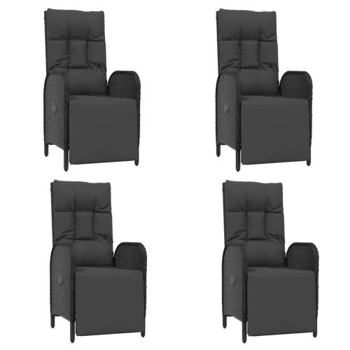  5 részes fekete polyrattan kerti étkezőgarnitúra párnákkal