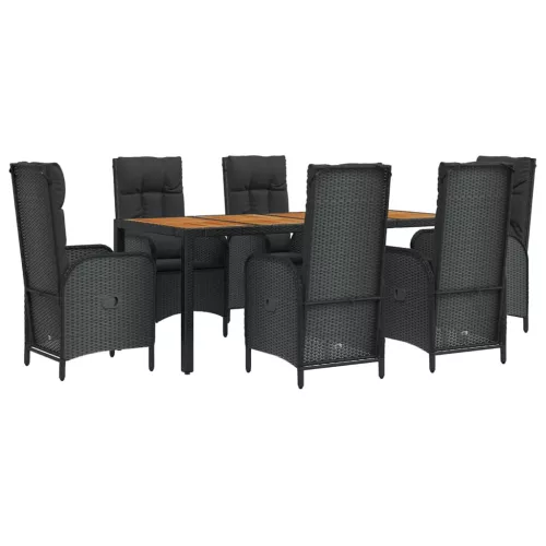  7 részes fekete polyrattan kerti étkezőgarnitúra párnával