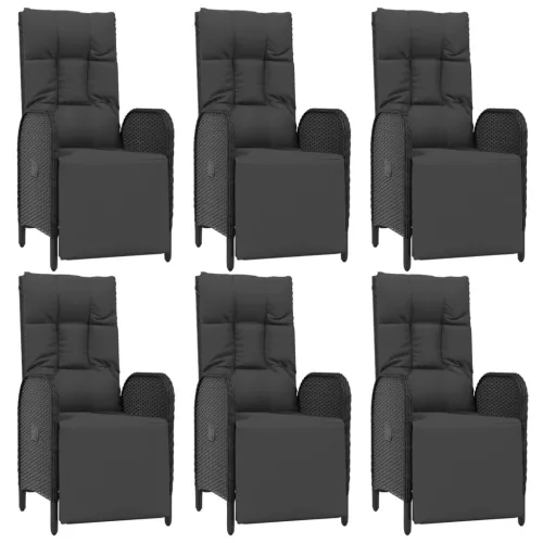  7 részes fekete polyrattan kerti étkezőgarnitúra párnával