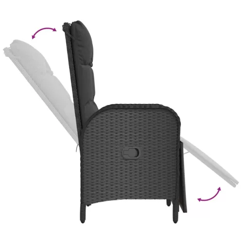  7 részes fekete polyrattan kerti étkezőgarnitúra párnával
