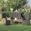  3 részes szürke polyrattan kerti étkezőgarnitúra párnával