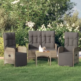    3 részes szürke polyrattan kerti étkezőgarnitúra párnával