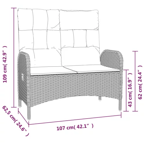  3 részes szürke polyrattan kerti étkezőgarnitúra párnával