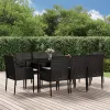  9 részes fekete polyrattan kerti étkezőgarnitúra párnákkal