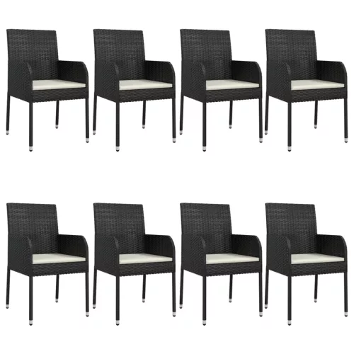  9 részes fekete polyrattan kerti étkezőgarnitúra párnákkal