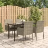  5 részes fekete és szürke polyrattan kerti étkezőszett párnával