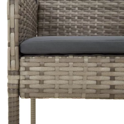  5 részes fekete és szürke polyrattan kerti étkezőszett párnával